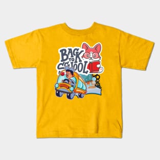 Back To School, Rabbit, Bus, and Books, funny Kids T-Shirt